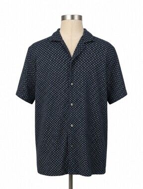 Abercrombie & Fitch DOPE.. Navy Short-Sleeve Button-Down with Micro Geo Print